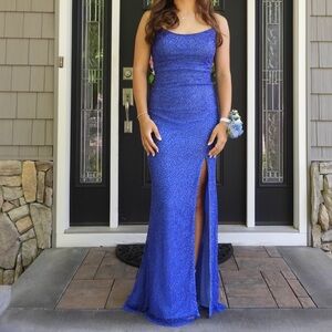 Elegant Blue Fully Beaded Prom Dress